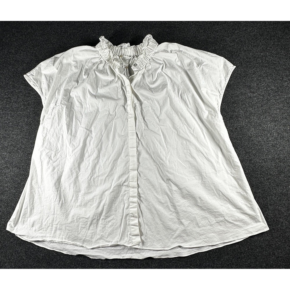 Pomander Place Tuckernuck White Short Sleeve Button Down Shirt Ruffle Collar XXL